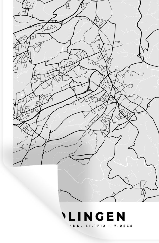 MuchoWow Wandtattoo Wandsticker Wandaufkleber Karte - Deutschland - Solingen- Karte - Stadtplan 20x30 cm Selbstklebend und Repositionierbar - Sti...