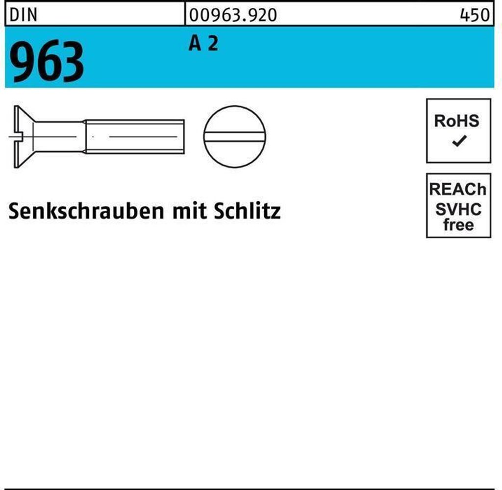 Reyher Senkschrauben DIN 963 A 2 M 10 x 20 A 2 (50 Stück)
