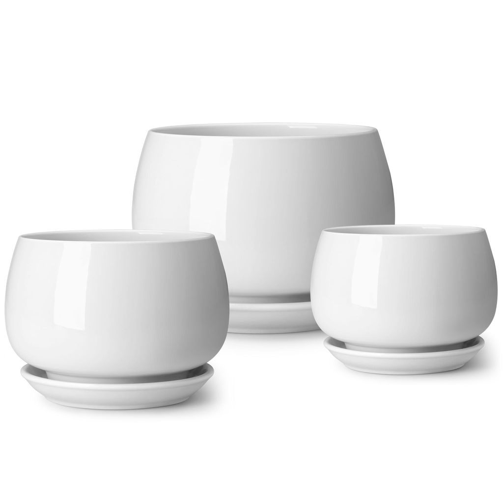 vancasso Steingut Blumentopf, 3-tlg Pflanztöpfen, Kombi-Blumentopf für Sukkulenten, Grünpflanzen, Weiß