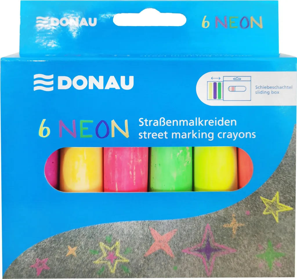 Craie de rue Lavable Haute Densité DONAU - 6 Couleurs Néon Anti-Casse