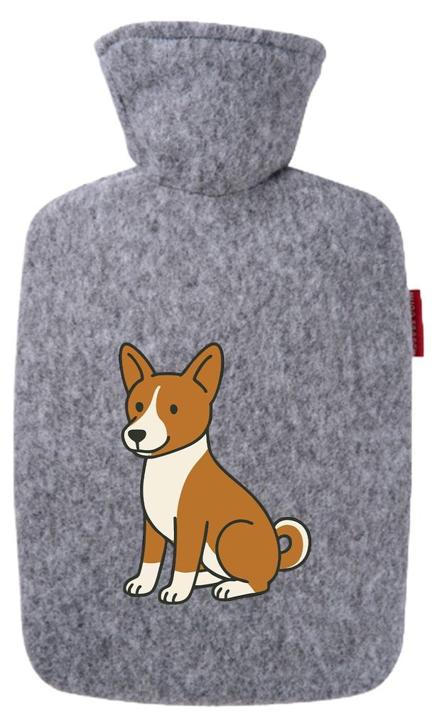 Huuraa Wärmflasche Basenji Comic Basi 1,8 Liter Filz Classic Filzbezug Bettflasche Geschenkidee