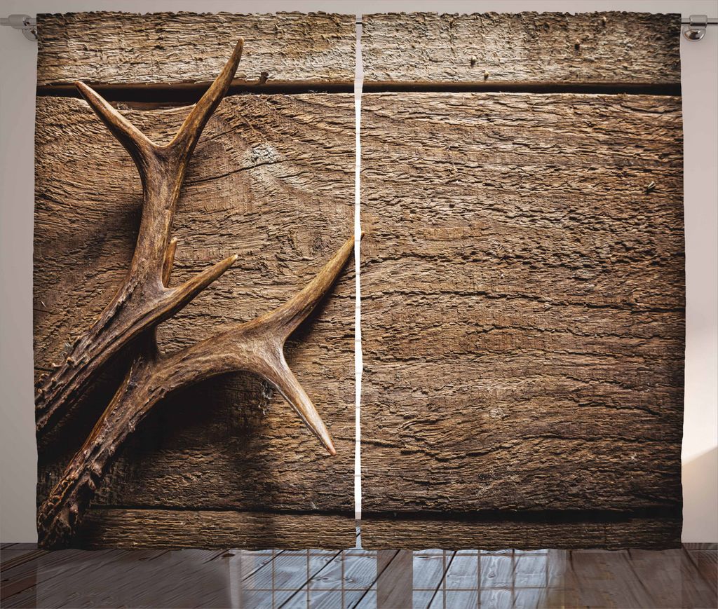 ABAKUHAUS Geweih Rustikaler Vorhang, Hölzerne Rotwild Rustic Antler, Wohnzimmer Universalband Gardinen mit Schlaufen und Haken, 280 x 175 cm, Umbr...