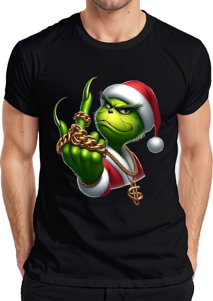Grinch Santa frech Goldkette Weihnachten Geschenk sarkastisch Herren T-Shirt, Schwarz, M