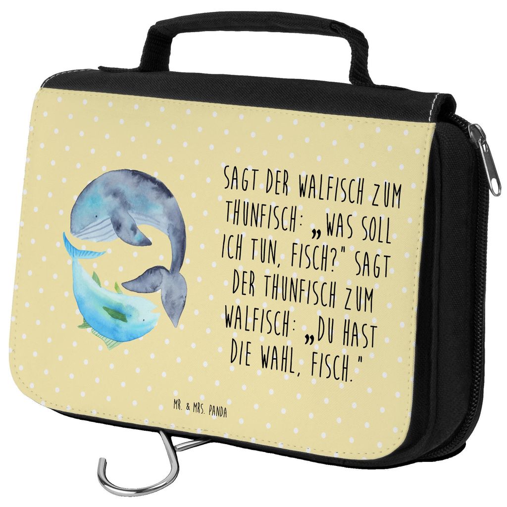 Mr. & Mrs. Panda Kulturbeutel Walfisch Thunfisch - Gelb Pastell - Geschenk, Witz, Lustige Sprüche, Spruch Lustig, Wal, Des Tages, Kulturtasche, Sc...