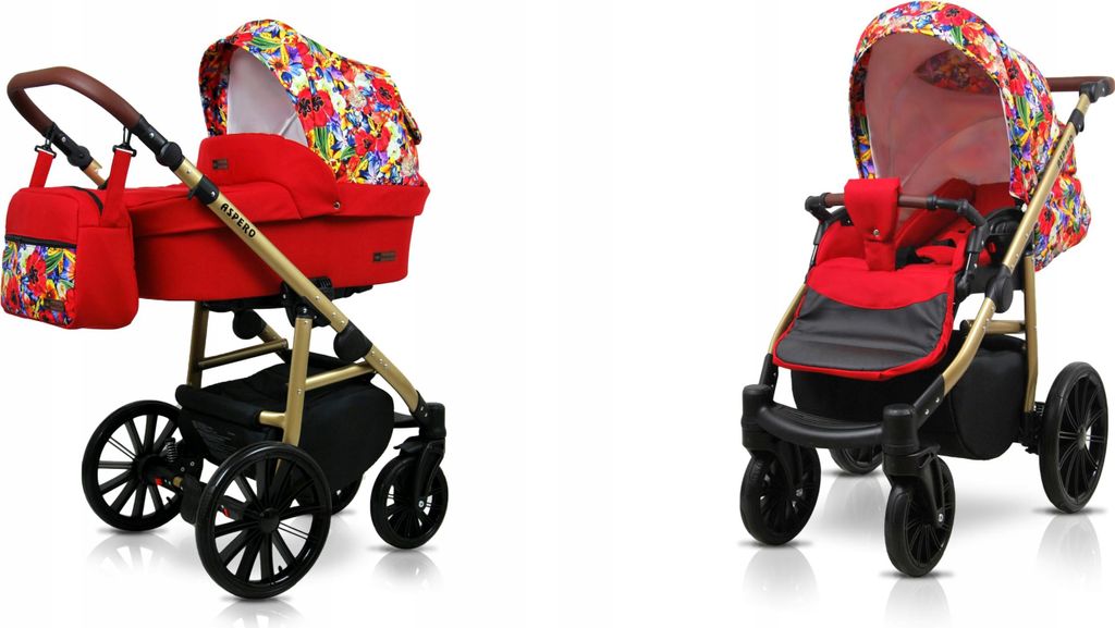 BabyLux Aspero | 2in1 Kinderwagen Set | Red Tulips | Kombikinderwagen | Kinderwagenset | Buggy