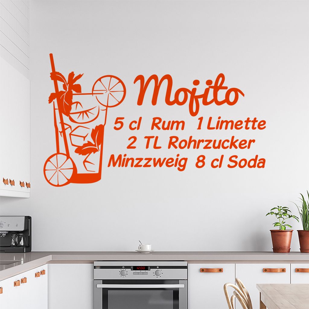 Mojito Wandtattoo Rezept Wandtattoo in 6 Größen - Wandaufkleber Wall Sticker - Dekoration, Küche, Wohnzimmer, Schlafzimmer, Badezimmer
