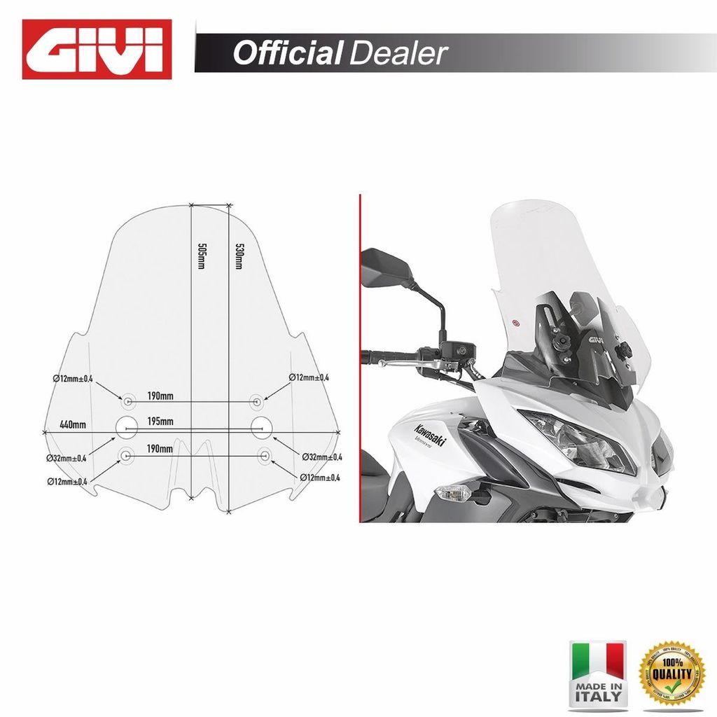 Windschild GiVi transparent 475 x 440mm für Kawasaki Versys 650