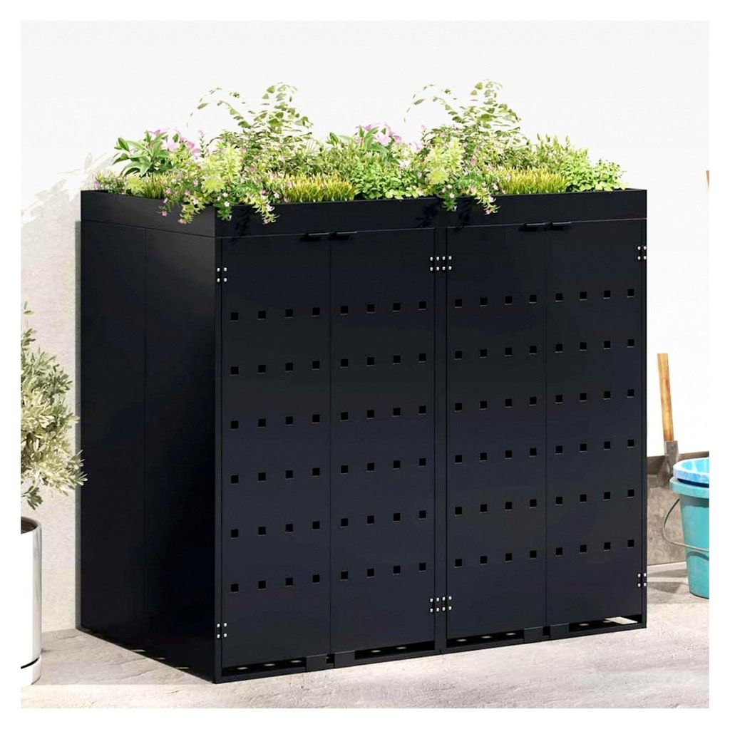 Müllbehälter für 2 Tonnen Schwarz 136 x 77,5 x 121,5 cm, wetterfeste Mülltonnenbox für Campingplätze, Bürokomplexe und Wohnanlagen