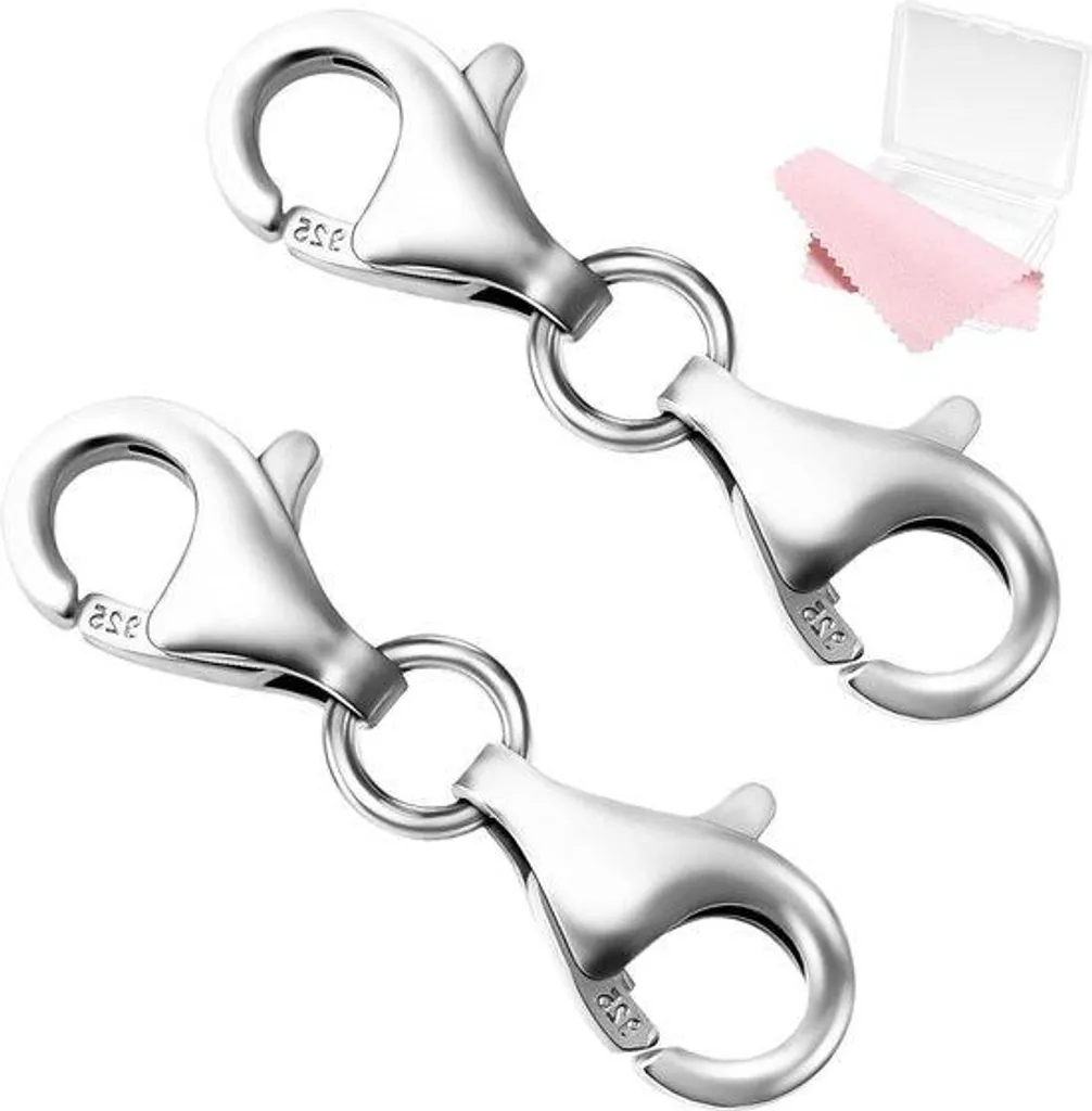 Lot de 2 fermoirs mousquetons robustes en argent sterling pour bijoux