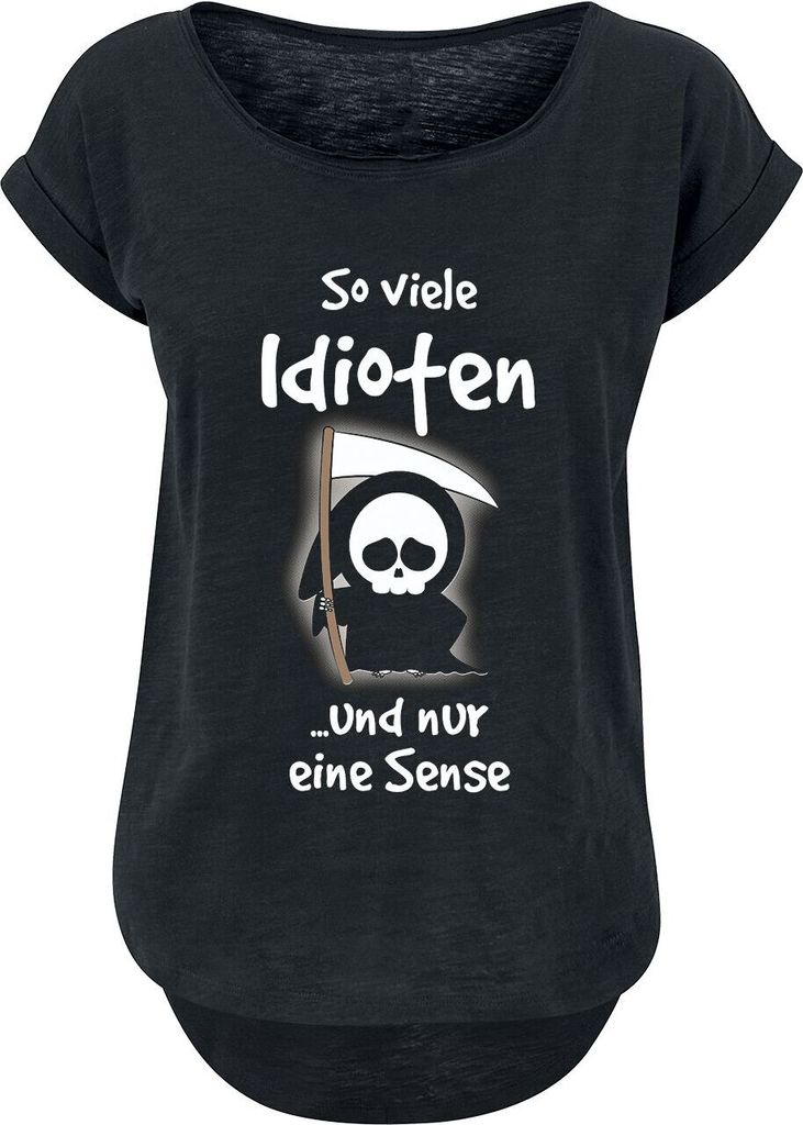 Sprüche T-Shirt Damen So viele Idioten und nur eine Sense schwarz L
