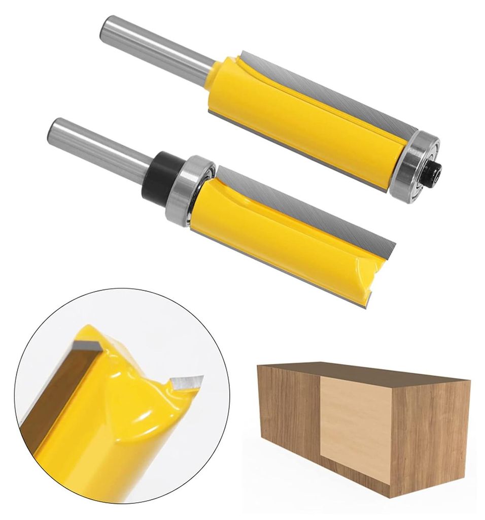 2-teiliges 8-mm-Bündigfräser-Set — Holzbearbeitungs-Fräser mit Ober- und Unterlager