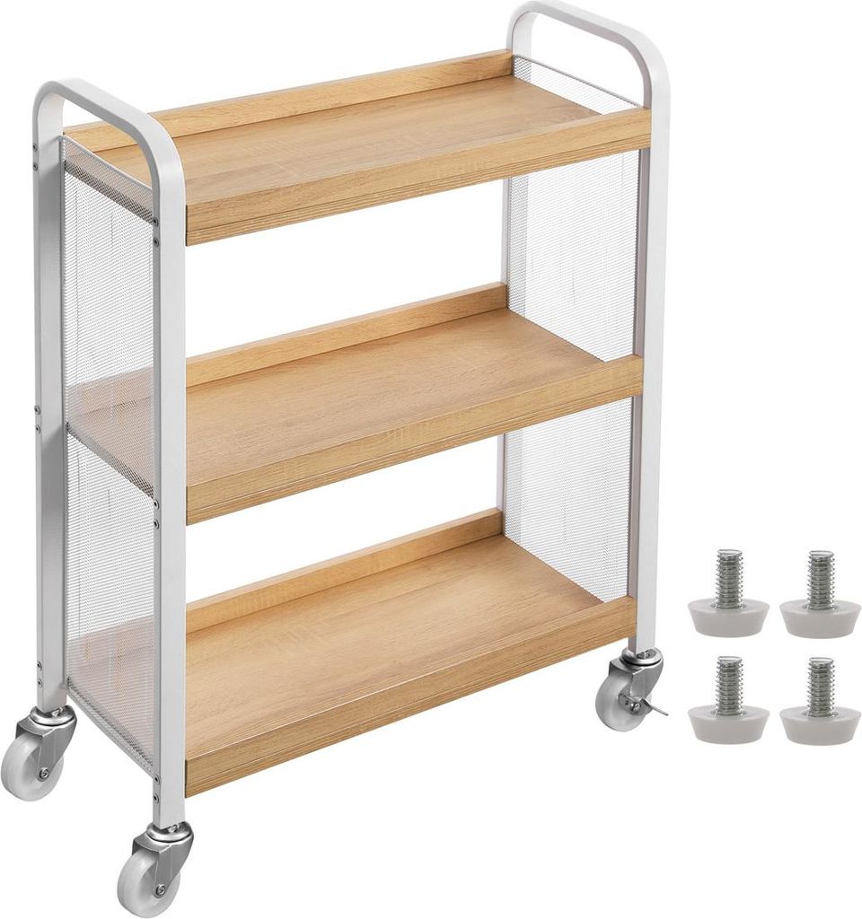 Servierwagen, 3 Ablagen, weiß-natur