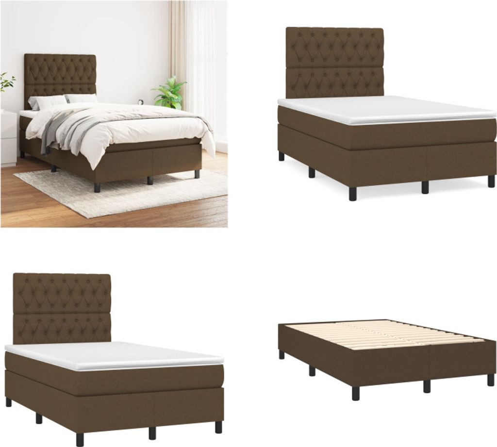 vidaXL Boxspringbett mit Matratze Dunkelbraun 120x200 cm Stoff - Boxspringbett - Boxspringbetten - Bett - Schlafzimmermöbel