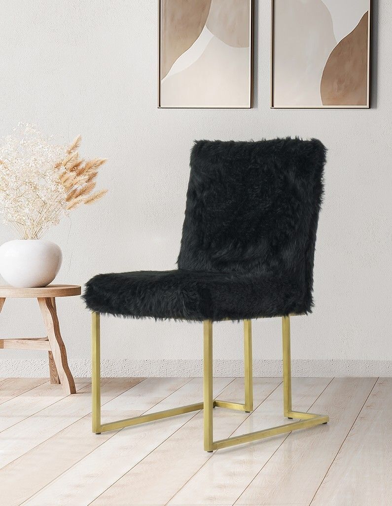 Esszimmerstuhl Polsterstuhl WISTA mit Rückenlehne bis 120 kg belastbar Metallbeine Schwarz Gold Plüsch Fluffy Design