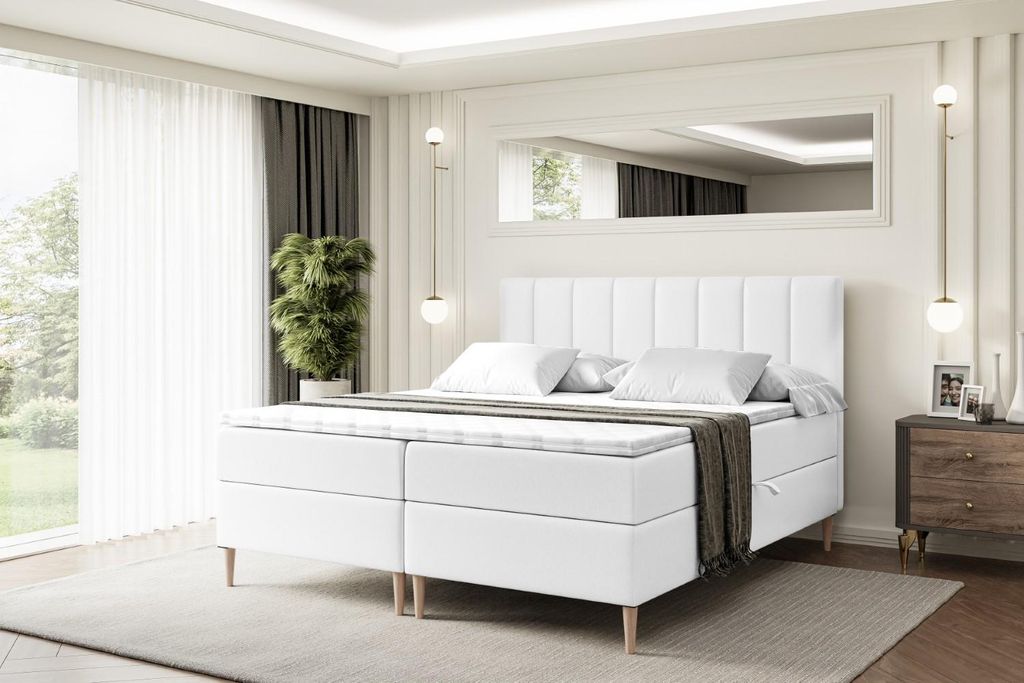 ALTDECOR Boxspringbett mit Holz Füßen, Matratze und Lattenrost, Boxbett, Topper, Polsterbett mit Bettkasten, Bett mit Stauraum H4-Matratze, Doppe...