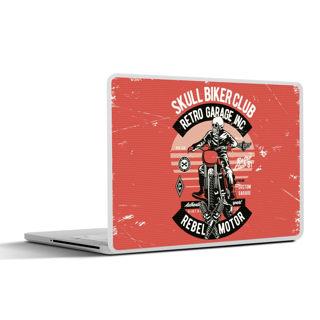 MuchoWow Laptop Aufkleber Sticker Cover Motorrad - Skelett - Kleidung - Retro 40x30 cm - Laptop Dekoration - Selbstklebend