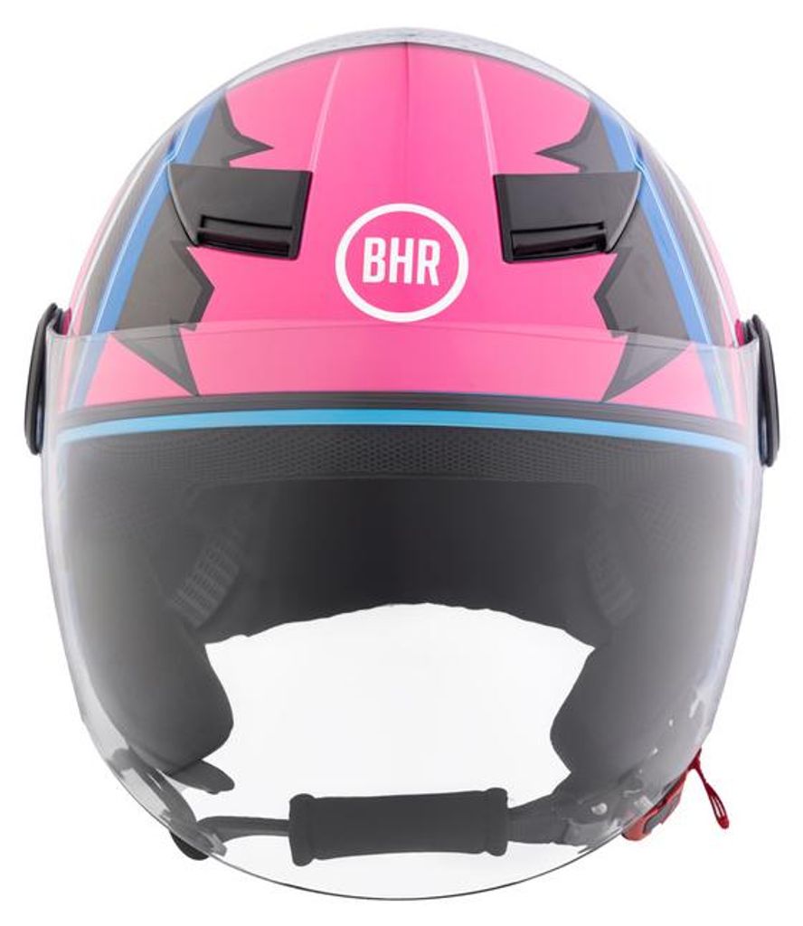 BHR 841 CHILD, Kinder-Motorradhelm Demi-Jet ECE 22.06, Kratzfestes Visier, mikrometrischer Verschluss & modernes Design, Kronologix Fuchsia, L