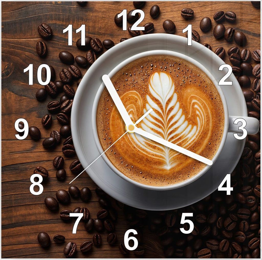 Wanduhr aus Glas mit Motiv Kaffeegenuss- 30 x 30 cm - inkl. Aufhängesystem