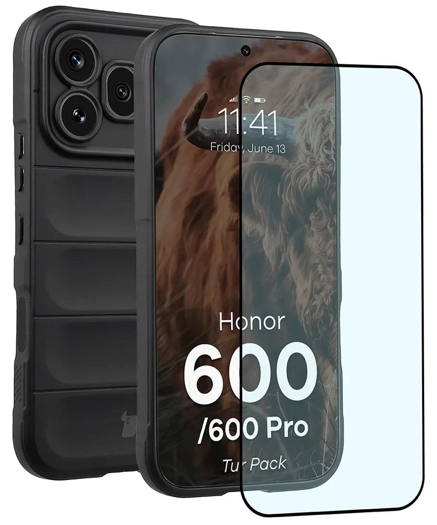 Robuste Handyhülle + gehärtetem Glas für Honor 600 5G / 600 Pro 5G, Bizon Tur Pack, Schwarz