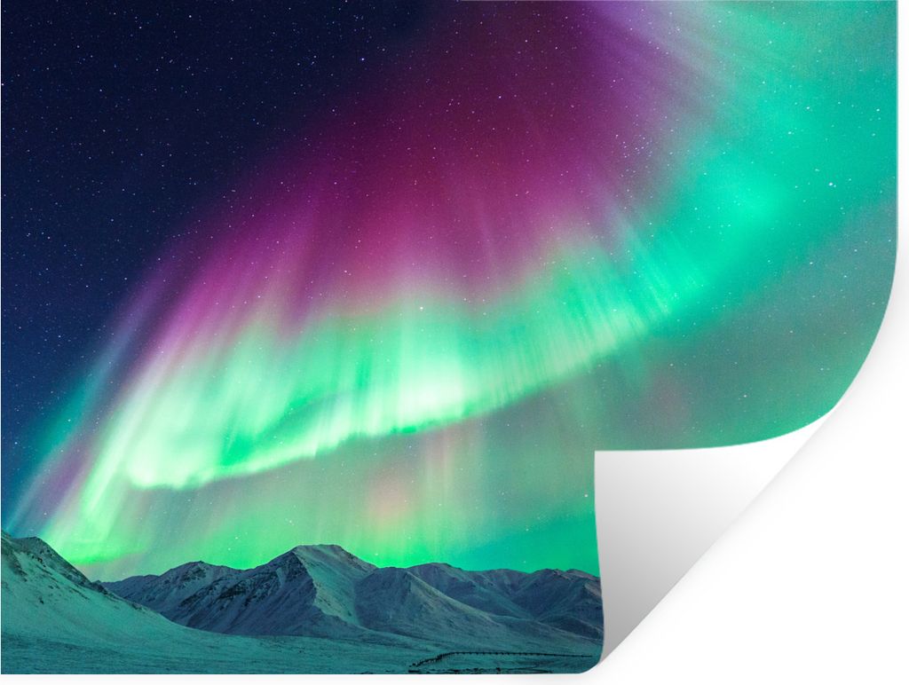 MuchoWow Wandtattoo Wandsticker Wandaufkleber Nordlichter - Rosa - Grün - Sternenhimmel 80x60 cm Selbstklebend und Repositionierbar - Faltenfrei