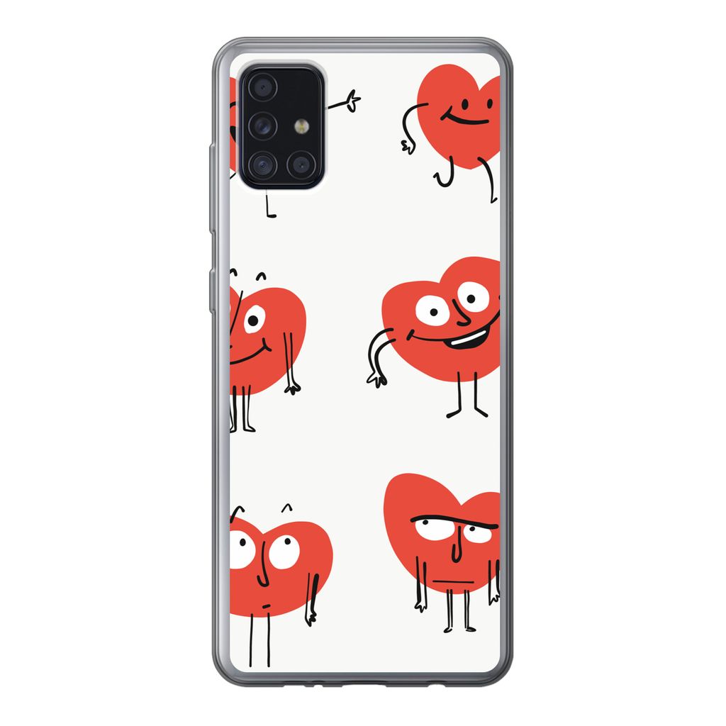 MuchoWow Handyhülle Schutzhülle Hülle für Samsung Galaxy A52 5G Eine Illustration von neun Herzen mit Emotionen Silikon Softcase Handy Hülle...