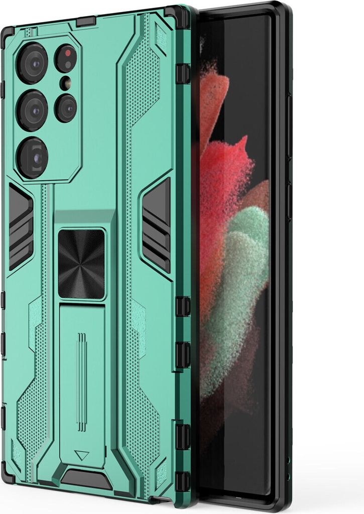 Galaxy S22 Ultra 5G Hülle, Dual Layer PC TPU Bumper Stoßfest Ständer Schutzhülle für Samsung Galaxy S22 Ultra 5G Grün