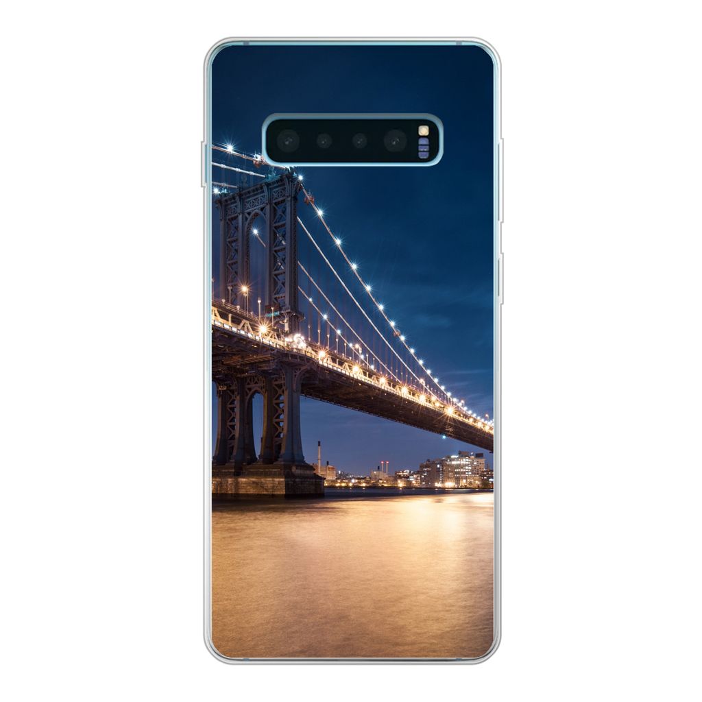 MuchoWow Handyhülle Schutzhülle Hülle für Samsung Galaxy S10 Plus New York - Manhattan - Mond Silikon Softcase Handy Hülle - Schutzhülle