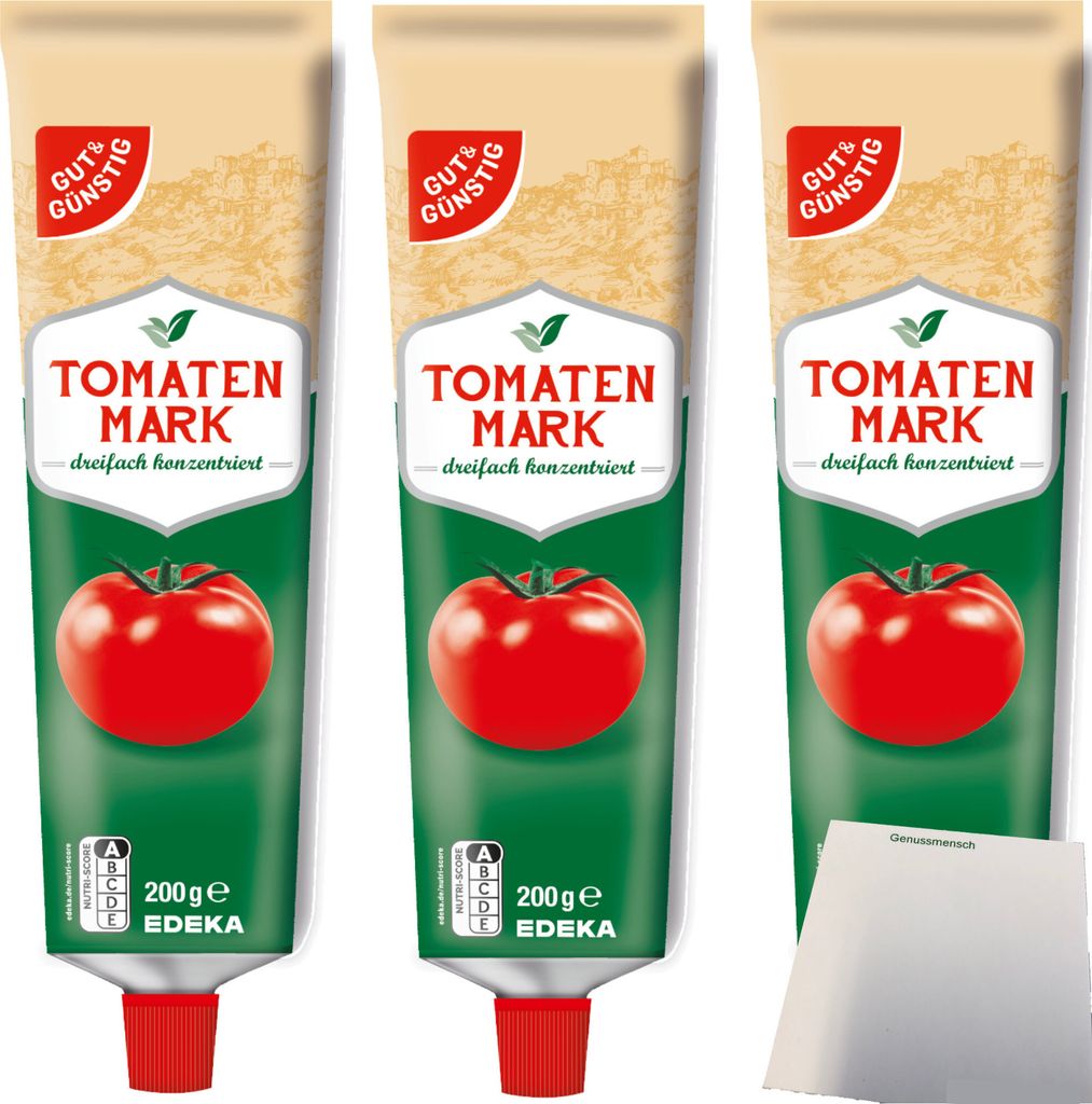 Gut & Günstig Tomatenmark dreifach konzentriert 3er Pack (3x200g Tube) + usy Block