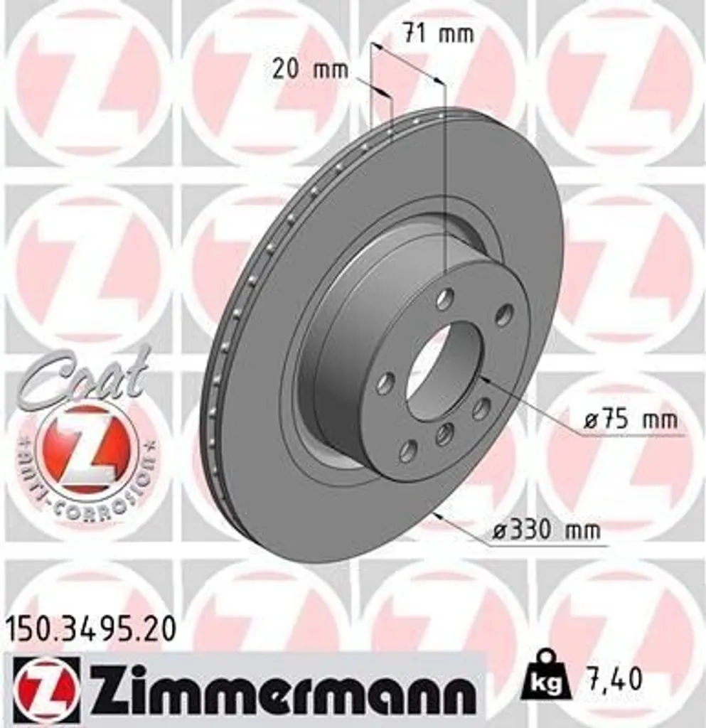 Disque de frein ventilé pour BMW X3 et X4 - Zimmermann 150.3495.20 328mm