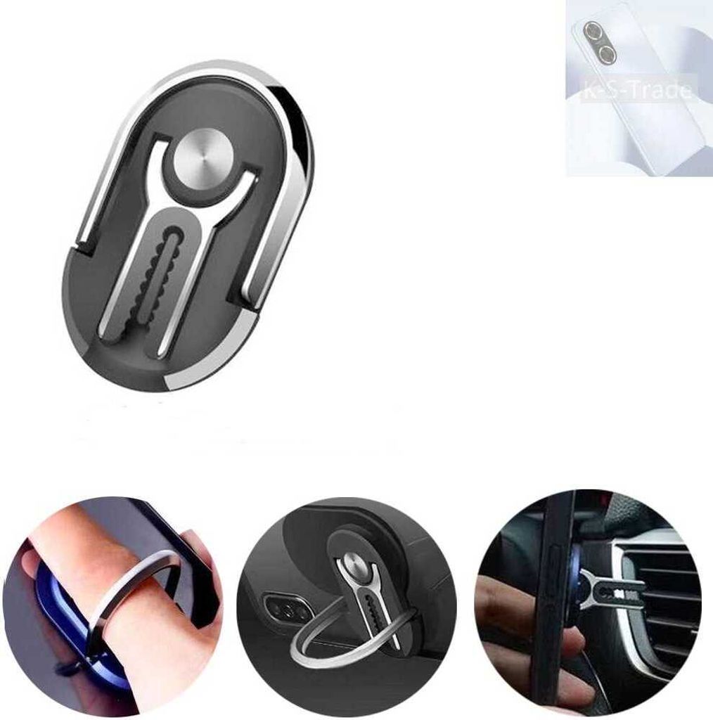K-S-Trade 3in1 Smartphone-Ring Handy-Ring kompatibel mit Huawei Enjoy 60 Fingerhalterung Handyring Tischständer Lüftungsgitter-Halterung Tisch