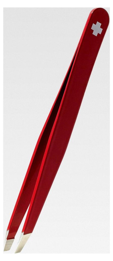 Schweiz Pinzette Swiss Cross - schräg, fein und spitz aus Edelstahl - Pinzette zum Zupfen von Augenbrauen - schräge Spitze zur Haarentfernung - Rot