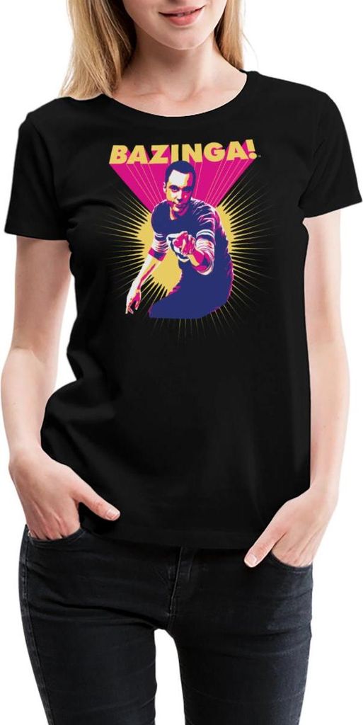 Spreadshirt The Big Bang Theory Sheldon Bazinga Frauen Premium T-Shirt, M, Schwarz