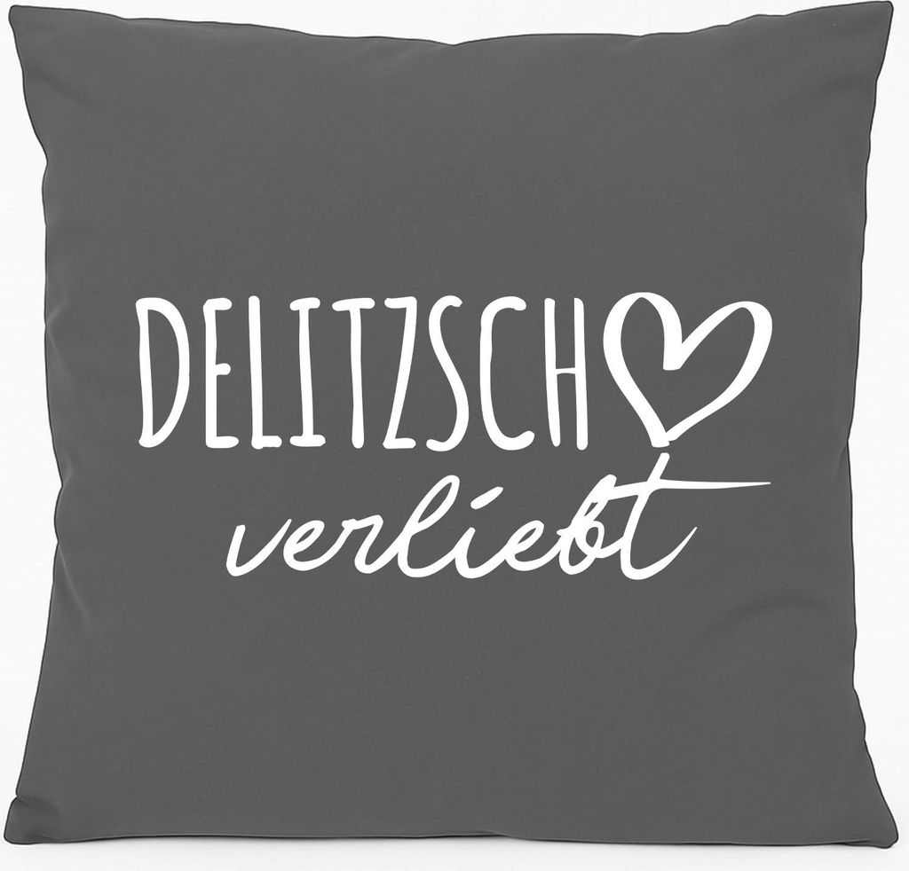 Huuraa Kissen Delitzsch verliebt 40x40cm mit Füllung Steel Grey Baumwolle Dekokissen Geschenkidee