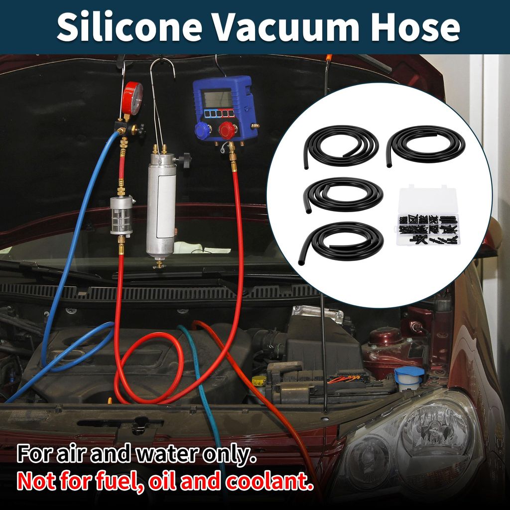 Silikon-Vakuumschlauch 130PSI Maximaldruck Automobil-Vakuumschlauch Schwarz mit Vakuumanschluss 1 Set 5Ft 4/6/8/12mm ID 2,5mm Dicke