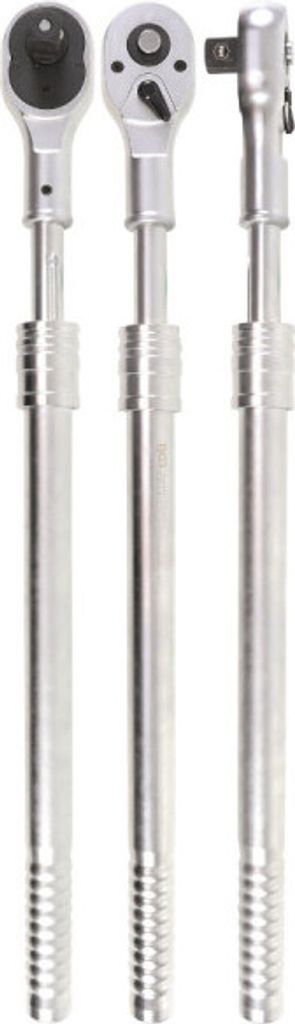 Three views of an extendable ratchet wrench.