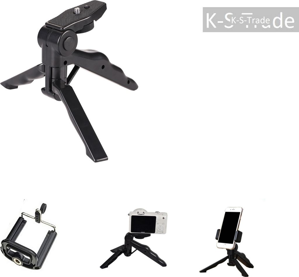 K-S-Trade Stativ Tisch-Ständer Dreibein Handy-Stativ Ständer kompatibel mit Vertu Signature Touch Mini-Stativ Smartphone Tripod Handy-Stativ aus