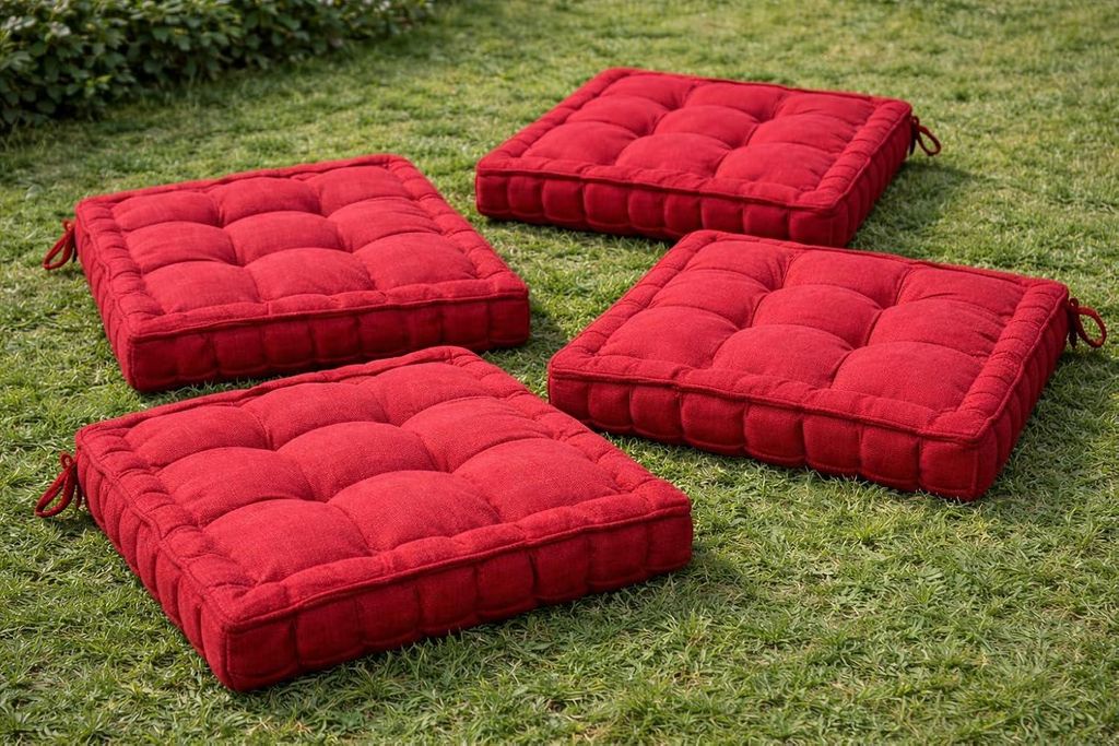 4 x RHP Stuhlkissen Sitzkissen mit 100% Polyesterfüllung, 40x40x8 cm, für Innen- und Außenbereich, Modernes Uni-Design mit Tragegriff, Hochwerti...