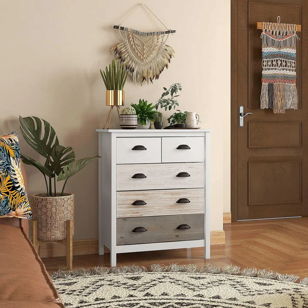 Meuble à tiroirs blanc anti-basculement 5 compartiments 70 x 38 x 85 cm