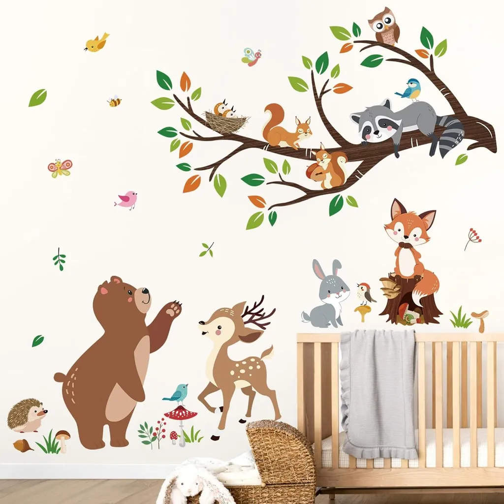Décoration murale animaux forêt multicolore - Pack 5 stickers géants - 2