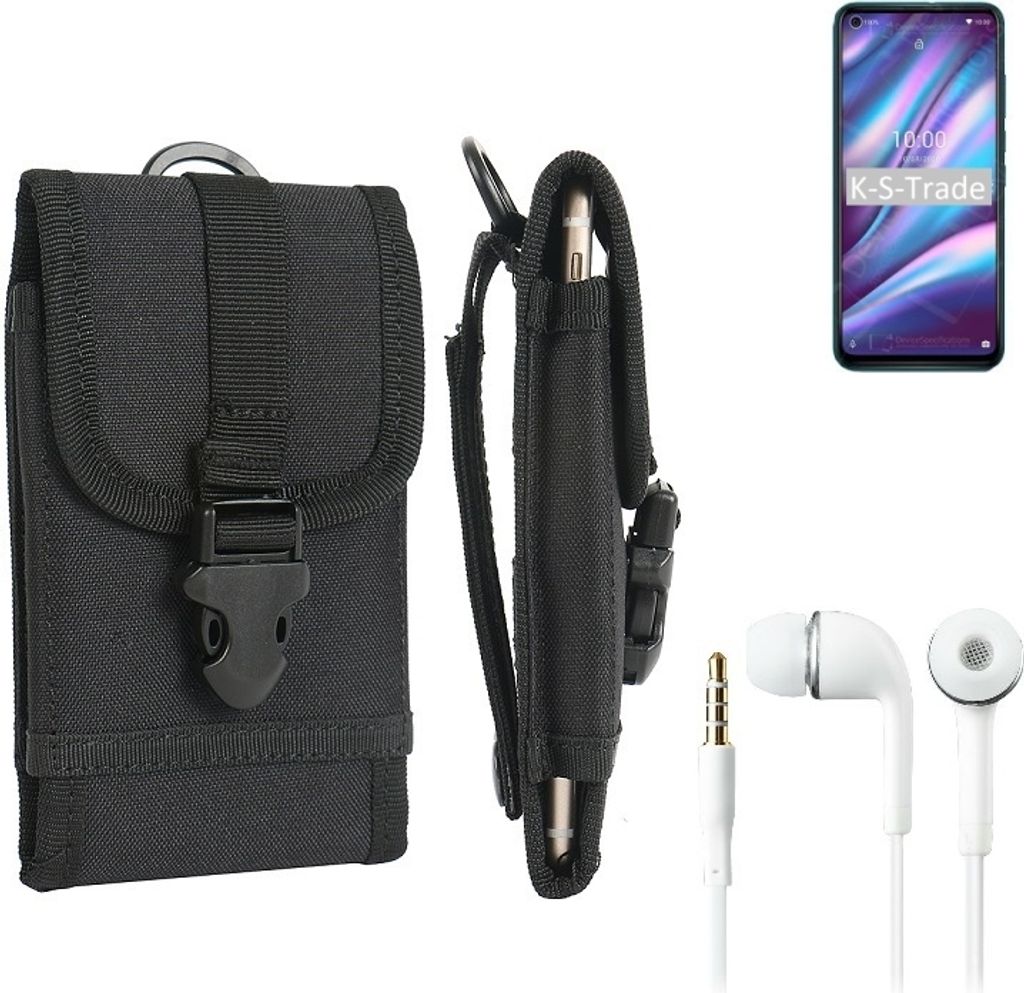 K-S-Trade Holster Schutz Hülle kompatibel mit Wiko View 5 Gürteltasche Handy Hülle Tasche outdoor Seitentasche schwarz 1x + Kopfhörer