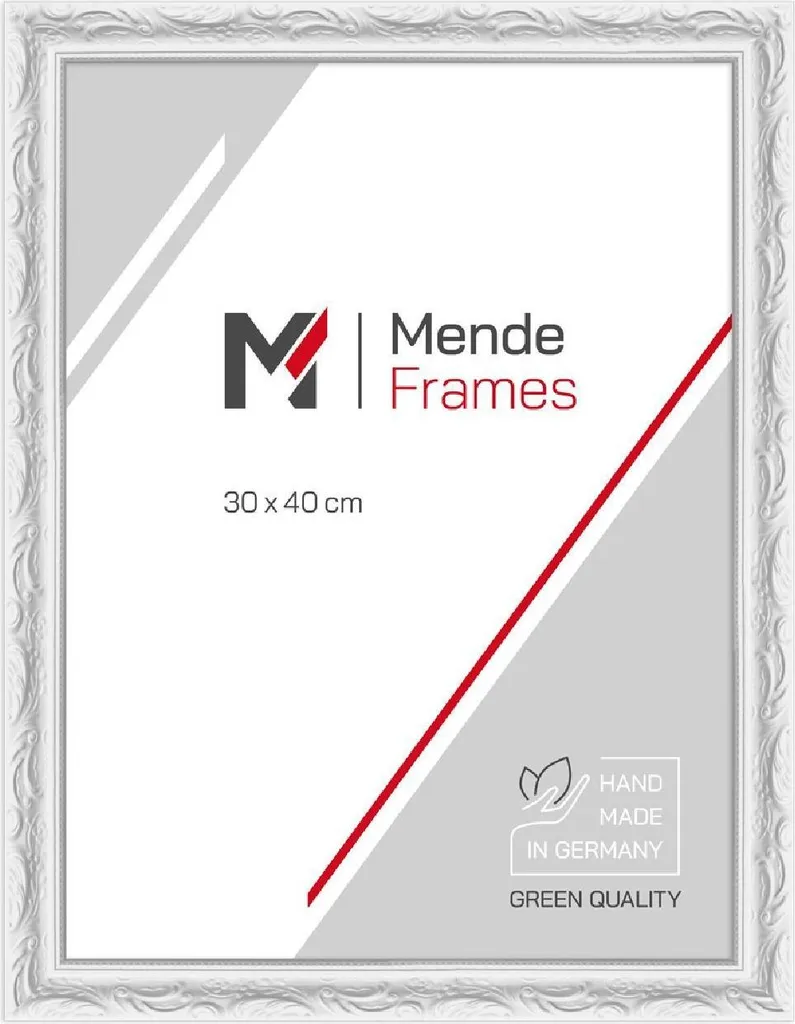 Cornice Vintage Bianca Barocca 30x30 MendeFrames Vetro Invisibile