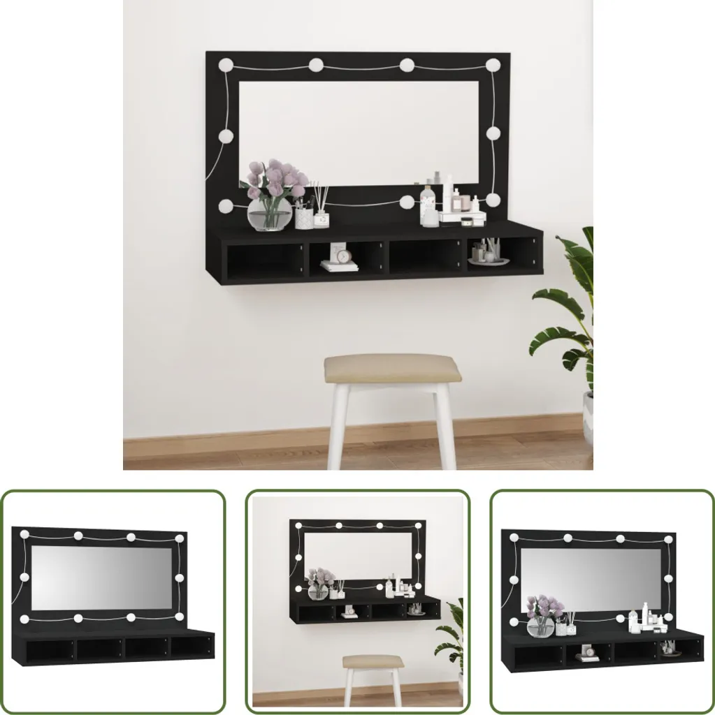 Specchio Bagno con LED Nero 90x31,5x62 cm | Elegante Specchiera Moderna