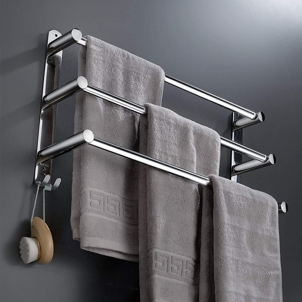 Handtuchhalter Ausziehbar 43-78CM Edelstahl Ohne Bohren Handtuchstange Wand Wandregal Geeignet für Badezimmer küche badetuchhalter (Silber 3-Schi...