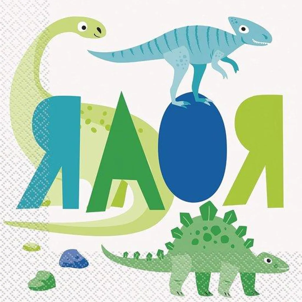 Serviettes Dino Party 16,5 cm bleu-vert, triple épaisseur - 16 pcs