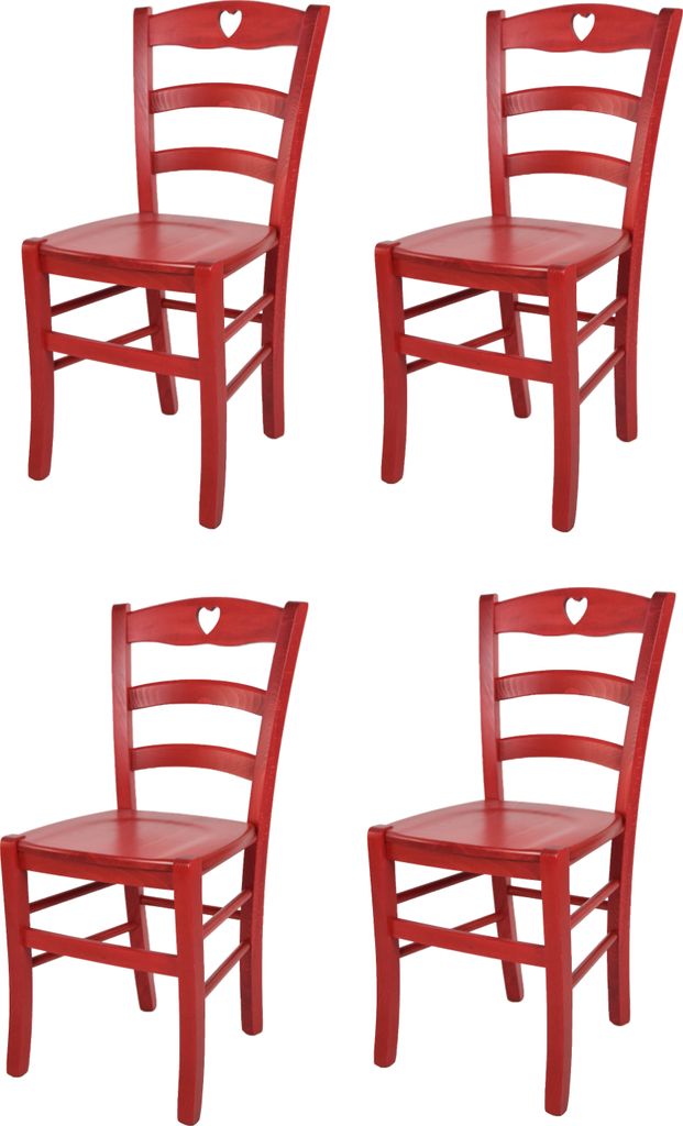 t m c s Tommychairs - 4er Set Stühle CUORE für Küche und Esszimmer, robuste Struktur aus Buchenholz, in Anilinfarbe Rot lackiert und Sitzfläche...