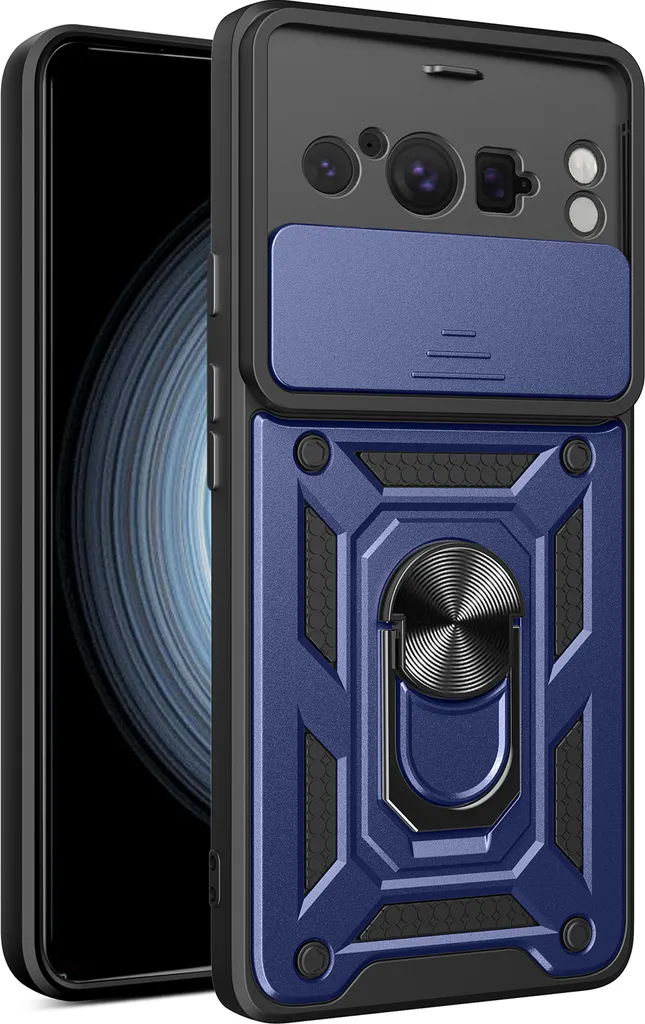 Custodia Premium Google Pixel 8 Pro Blu: Slitta Camera e Ring Magnetico