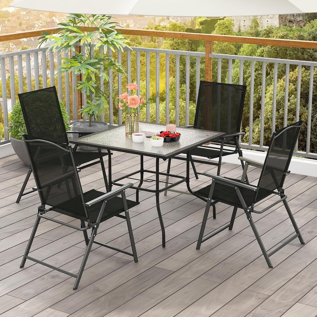 Outdoor-Stühle Textilene KOMFOTTEU 2er Set Gartenstühle - Ergonomische Terrassenstühle Mit Armlehnen, Bis 150 Kg, Textilene-Stoff Gartenstuhl Hochlehner