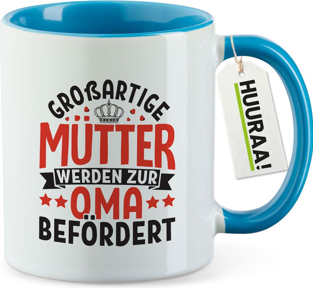Huuraa Kaffeetasse Großartige Mütter werden zur Oma befördert 330ml Blau Keramik Kaffeebecher Geschenkidee