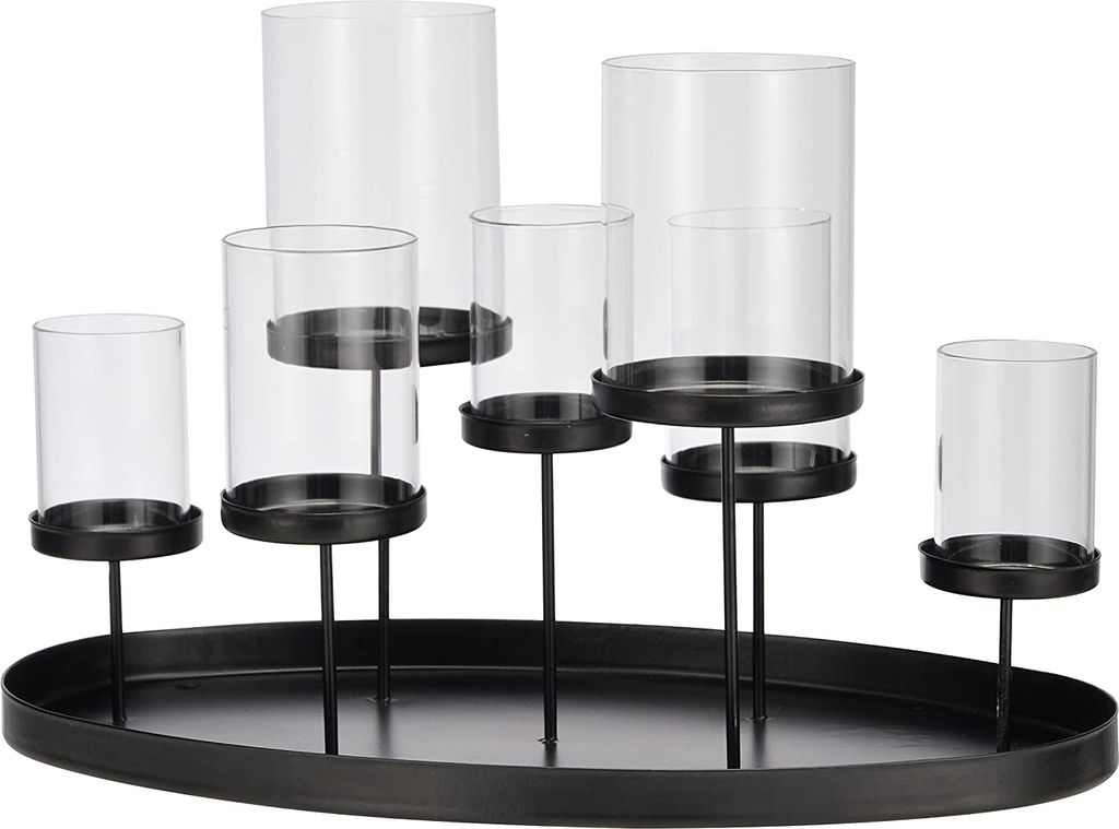 HI Kerzenhalter Metall 34,5x20x23cm mit Glas für 7 Kerzen Produktbild 1