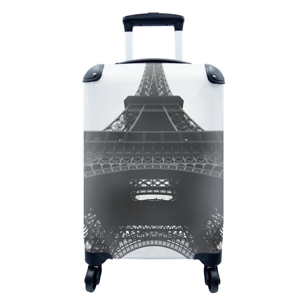 MuchoWow Koffer Handgepäck Trolley Rollkoffer Kleine Reisekoffer mit 4 Rollen - Eiffelturm - Frankreich - Schwarz - Weiß - Cabin Size < 55x40x2...